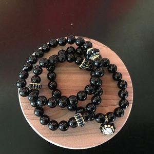 Set of 3 Black Elastic Bead Bracelets